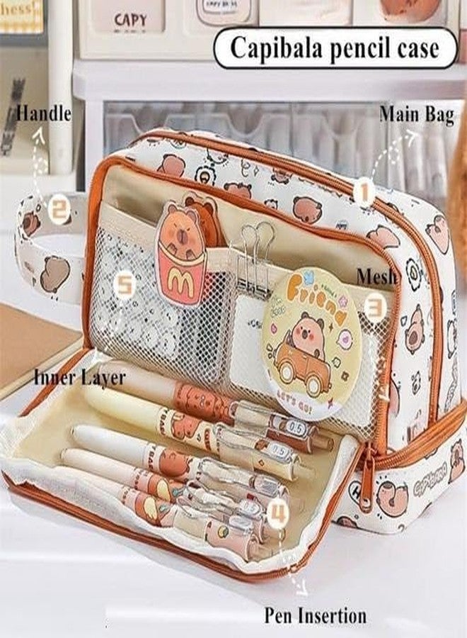 HAV CREATION Pencil Pouch for Girls & Boys | Large Capacity Capybara Stationery Pouch | Pencil Box for School & College | Kawaii Stationary Pouch | Gift for Kids Multicolor [Pack of 1] - Image 5